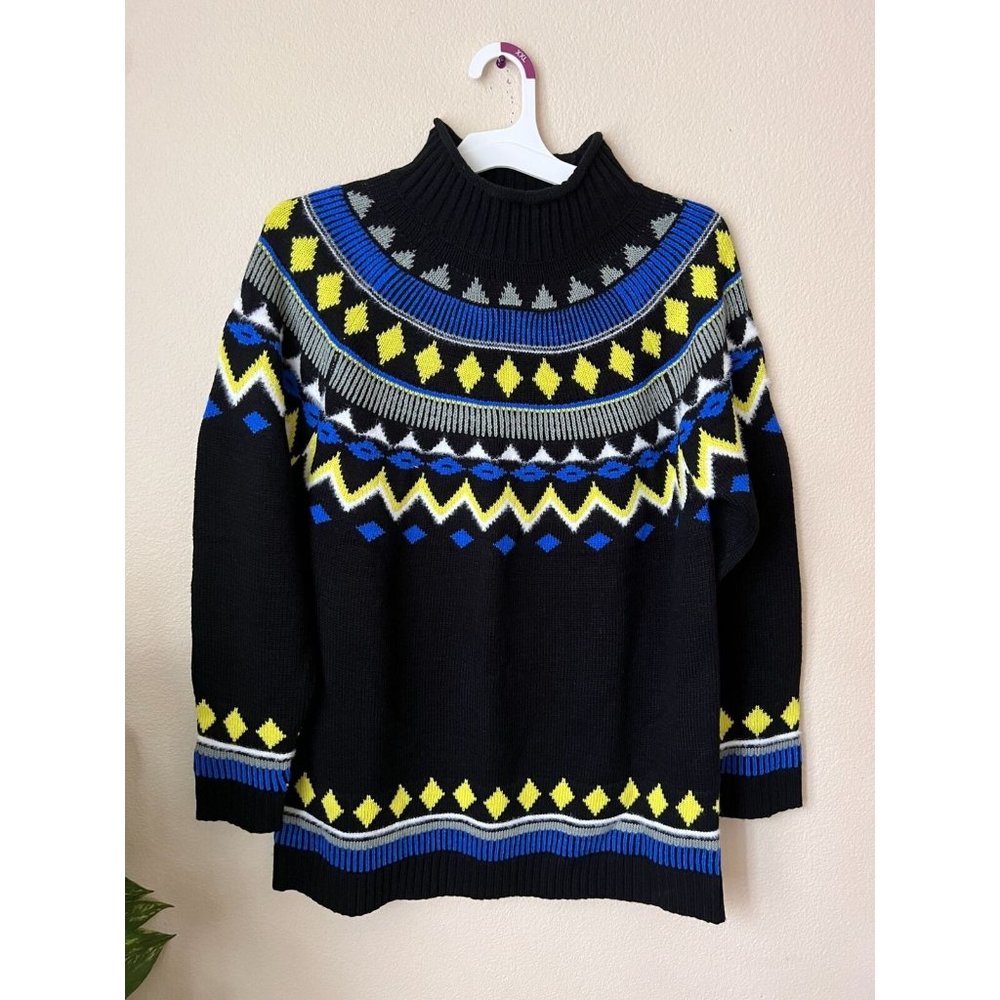 🌸 Style&Co. Womens L Large Sweater Raglan Black Yellow Knit Top